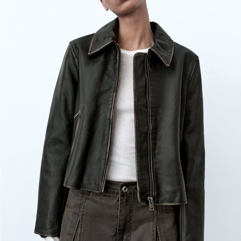 NWT Zara distressed leather jacket